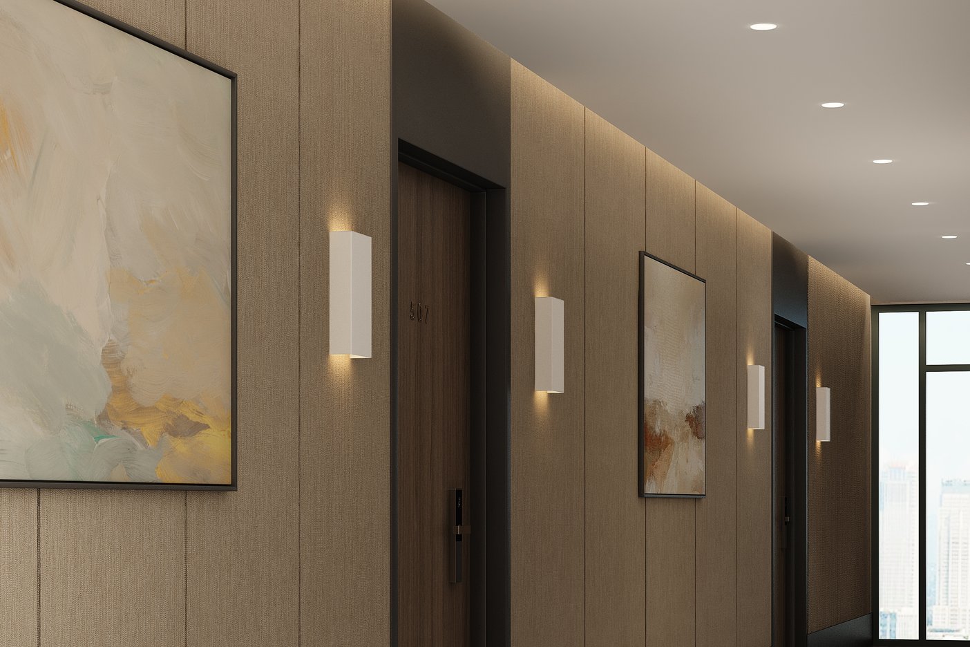 Corridor with our Tile wall lights